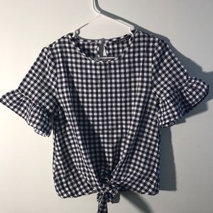 White and navy plaid blouse!